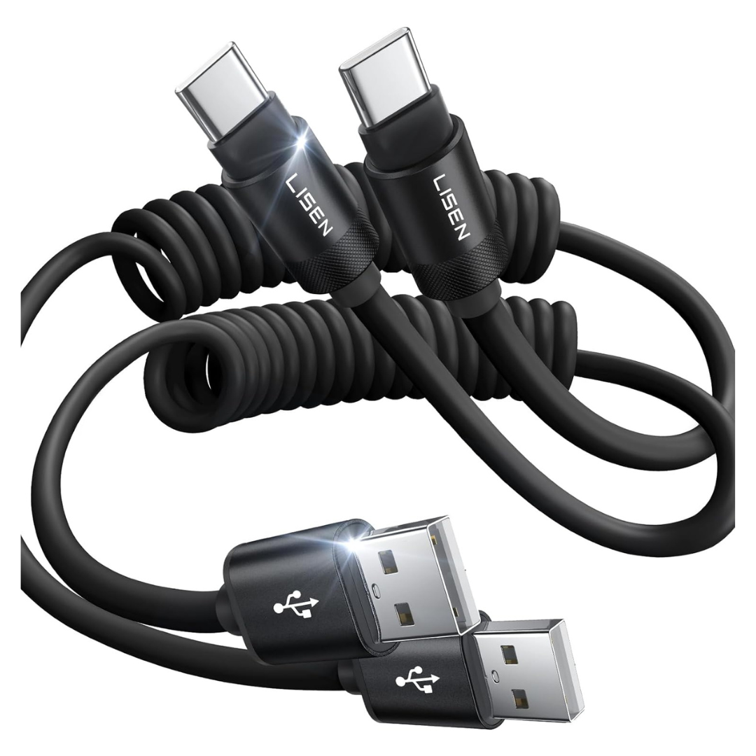 2-Pack 4FT LISEN Coiled USB-A to USB-C Cables (Black)