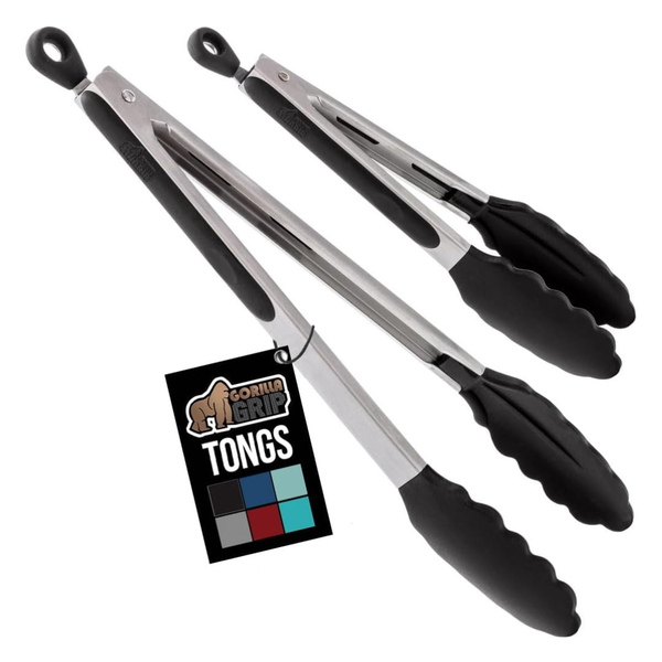 2-Pack GORILLA GRIP 7"& 9" Stainless Steel Heat Resistant Kitchen Tongs