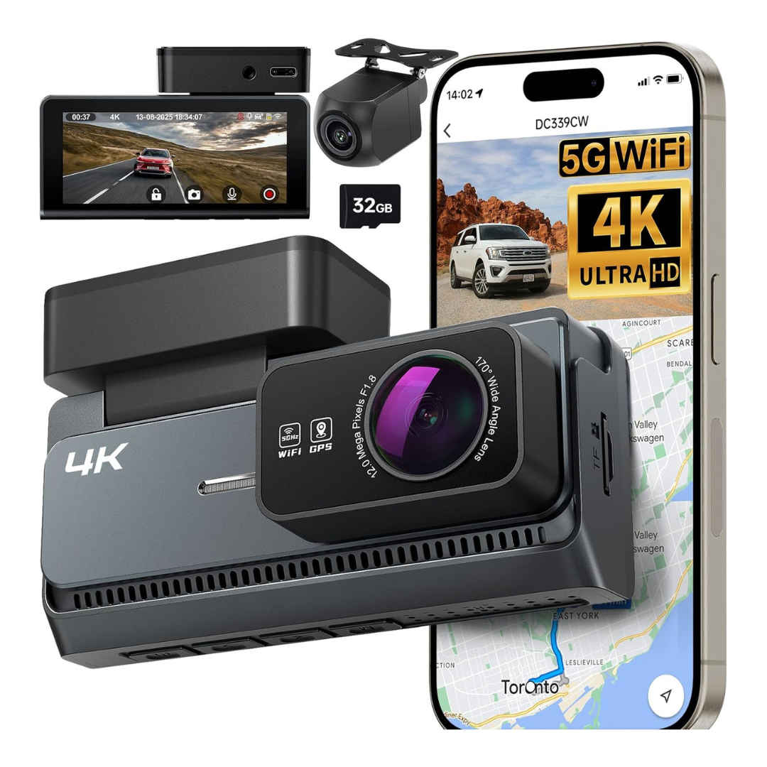 3.39" IPS Screen 4K Dual Dash Cam Front & Rear