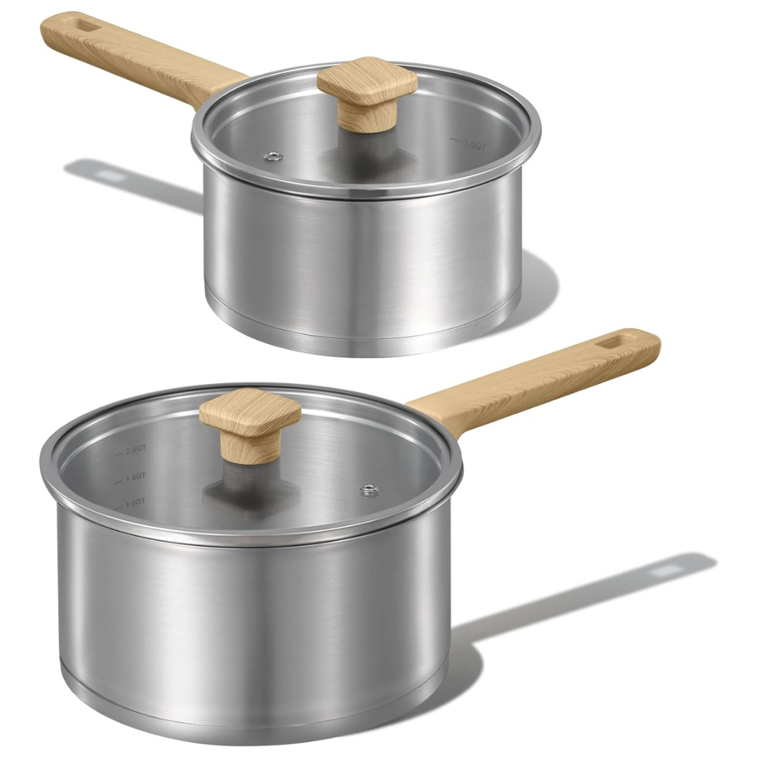 4-Piece Carote Stainless Steel Saucepan Set with Lid (1.5Qt & 2.5Qt)