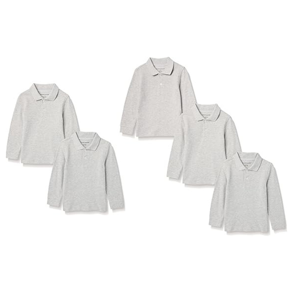 5-Pack Amazon Essentials Boys' Long-Sleeve Pique Polo Shirts