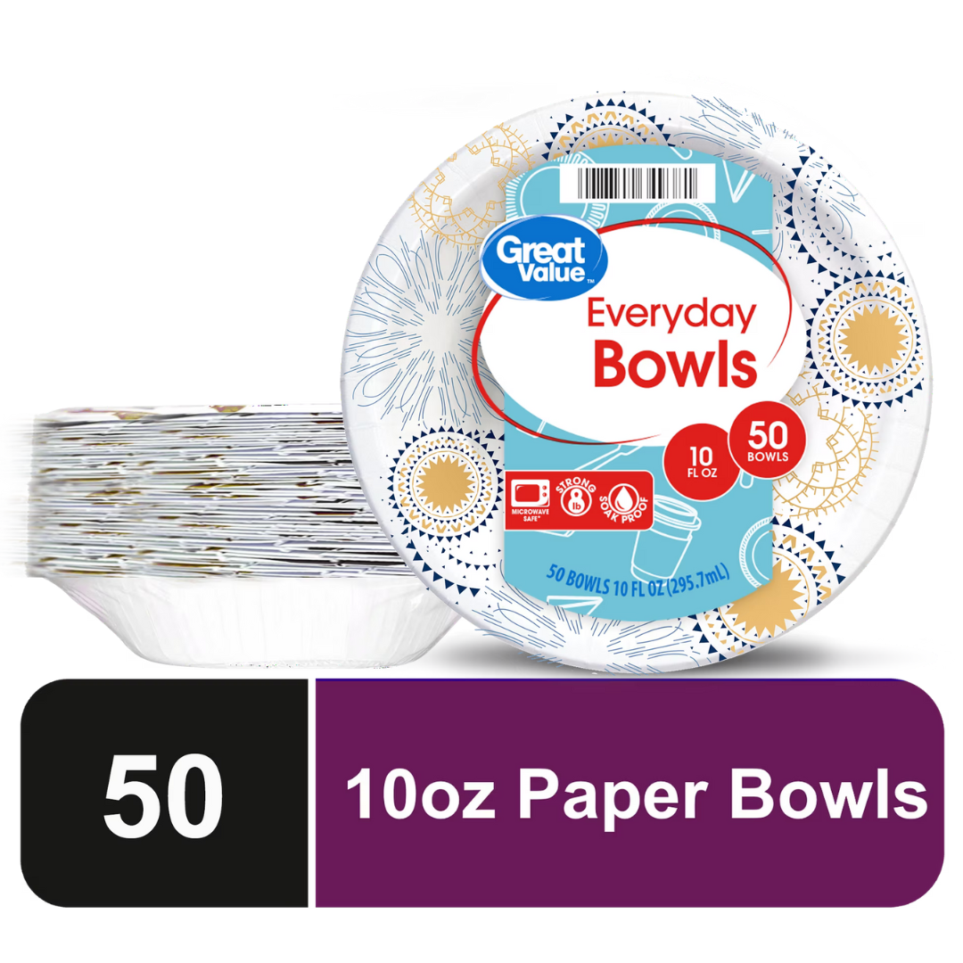 50-Count 10 Oz Great Value Everyday Disposable Paper Bowls