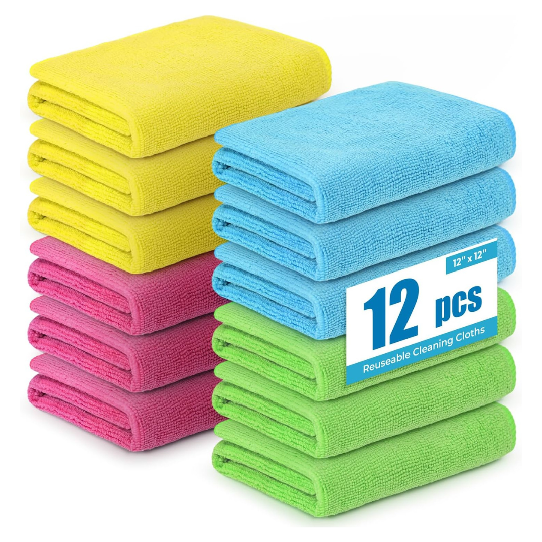 24-Pack 12" x 12" Reusable Microfiber Cleaning Cloths (Various)