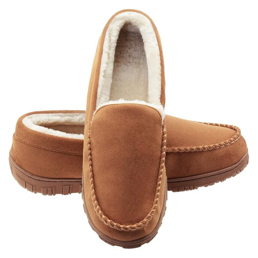 Lulex Men's Plush Indoor Moccasins Slippers With Hard Sole