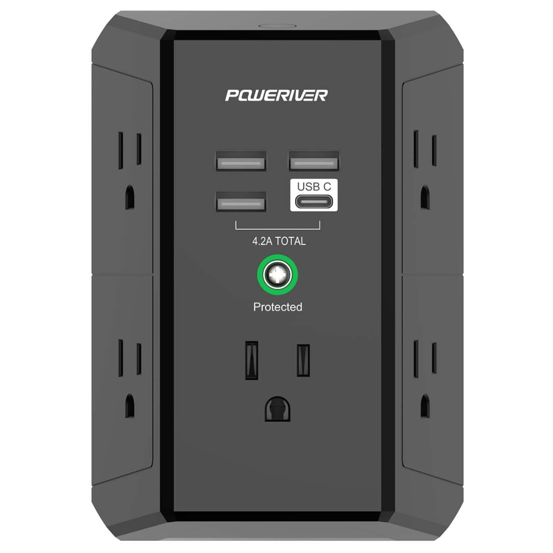 Poweriver 5-Outlet Surge Protector With 4-USB Ports