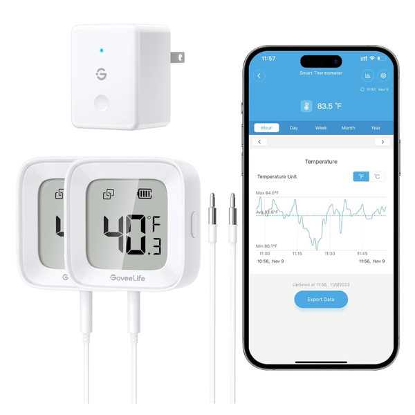GoveeLife WiFi Refrigerator Smart Thermometer W/ Alarm (1 Gateway + 2 Sensors)