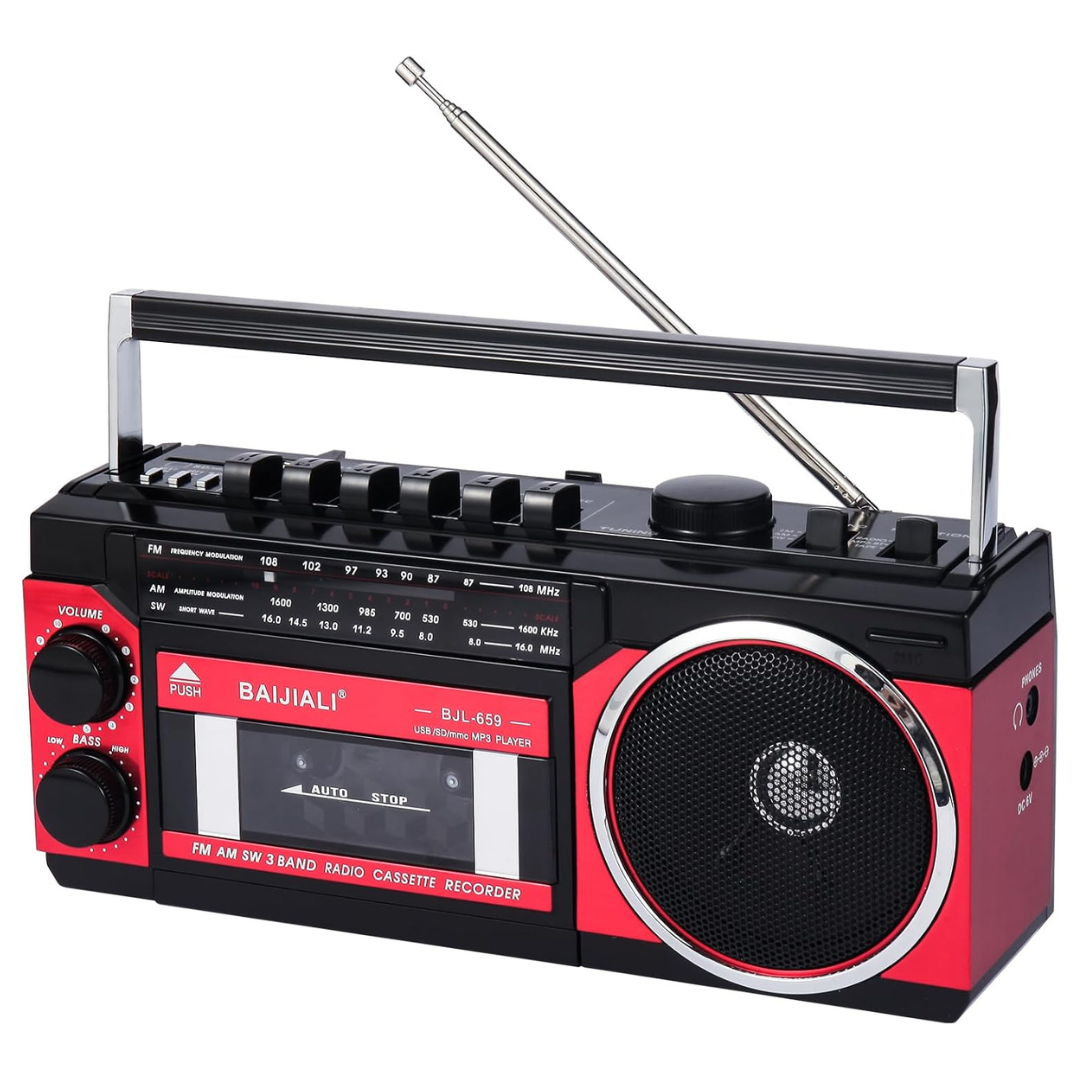 Portable Cassette Player With AM/FM/SW Radio & BT, Boombox