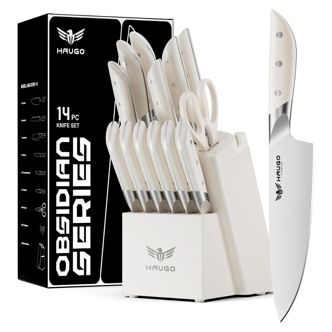 14-Piece German Stainless Steel Knife Set With Block & Sharpener