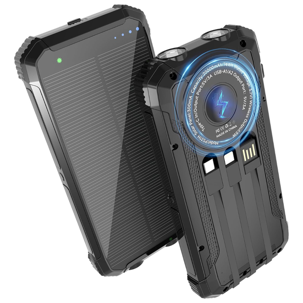 Nuynix 20000 MAh Solar Power Bank W/ 3 Built-In Cables