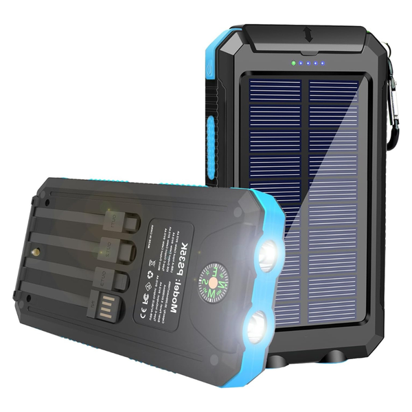 20,000mAh Portable Solar Power Bank W/ 4 Cables & LED Flashlights