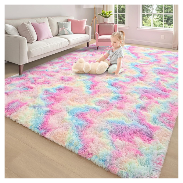 4' x 6' Soft Shag Texture Rainbow Area Rug