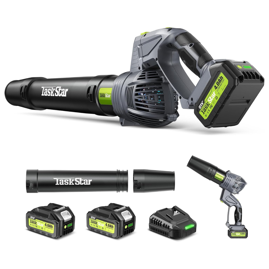 TaskStar Lightweight Cordless Leaf Blower W/ 2x 4.0Ah Batteries & Charger