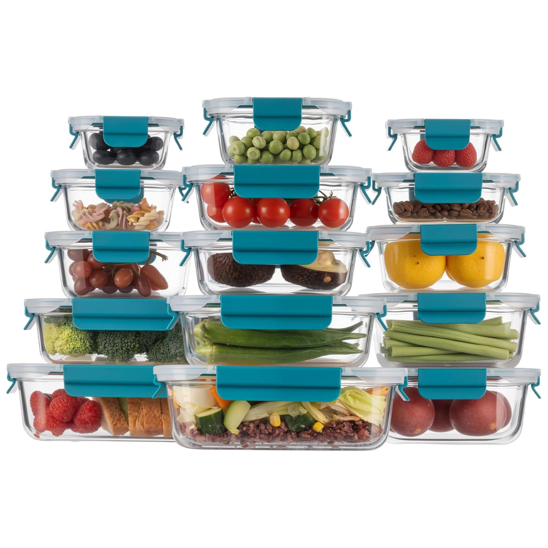 15-Pack Airtight Glass Meal Prep Containers With Locking Lids