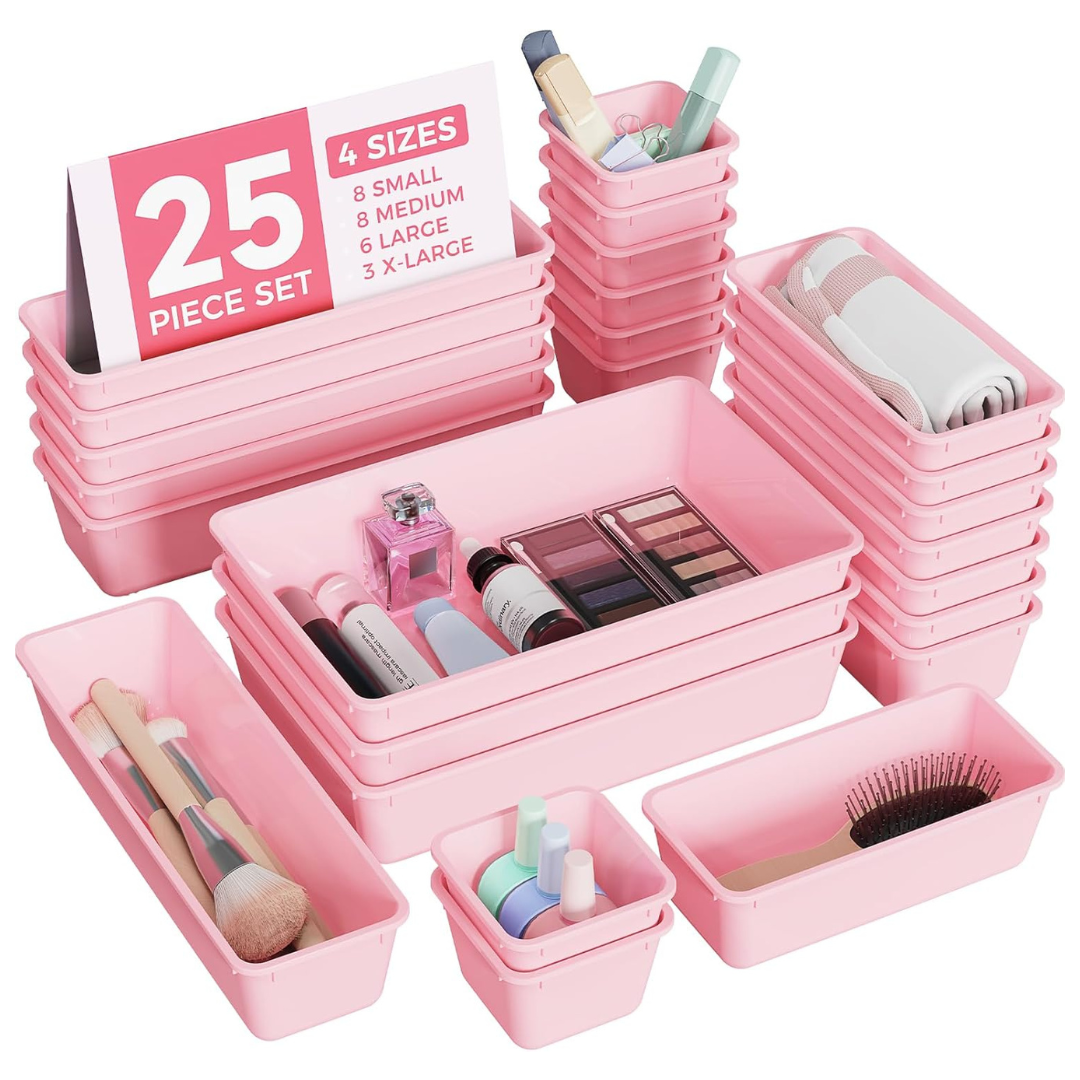 25-Piece BiuLeon Plastic Drawer Vanity Bathroom Desk Organizer Set