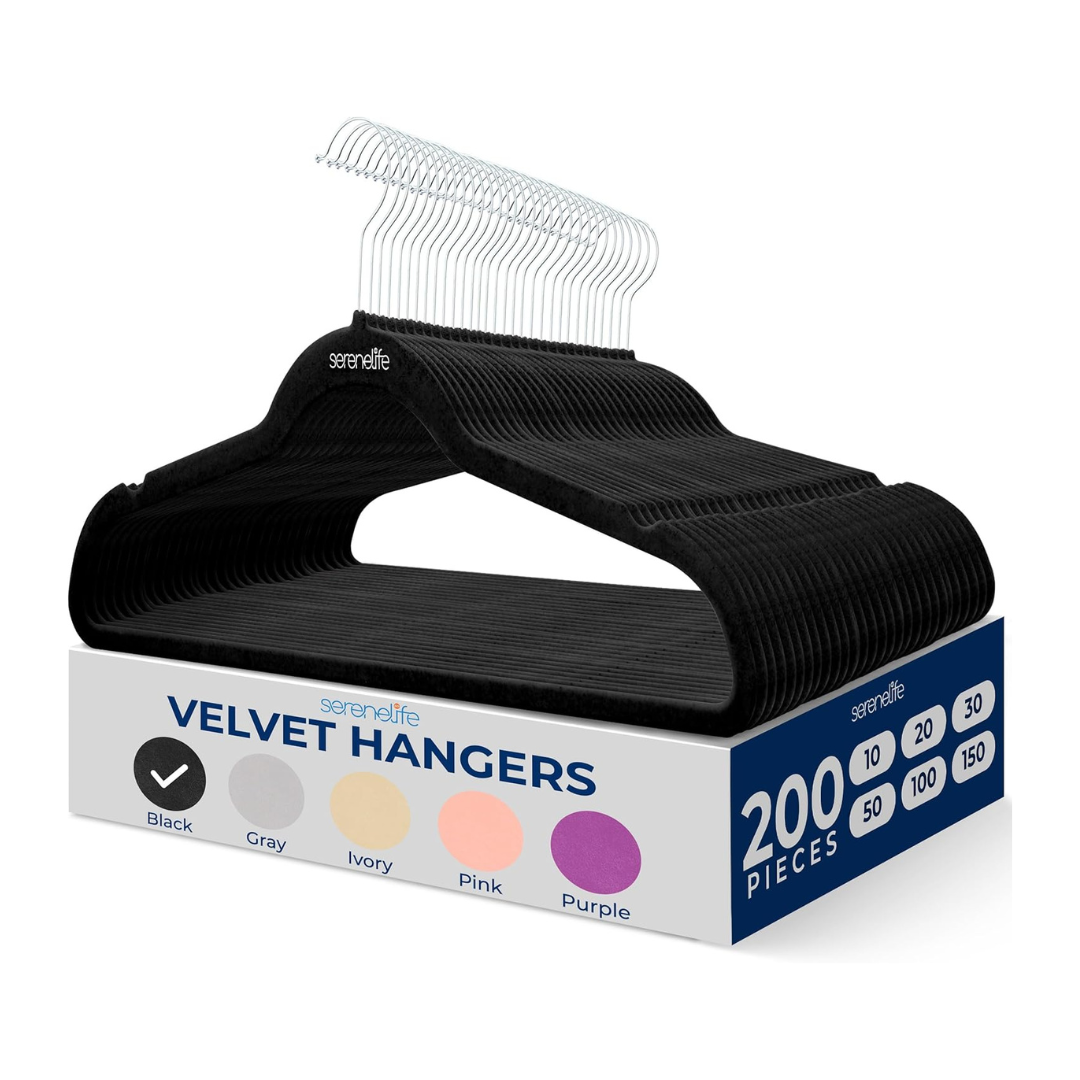 200-Pieces SereneLife Non Slip Velvet Hangers Pack