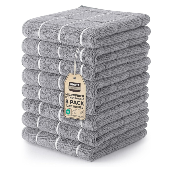 8-Pack Utopia 12" x 12" Super Absorbent Microfiber Kitchen Towels