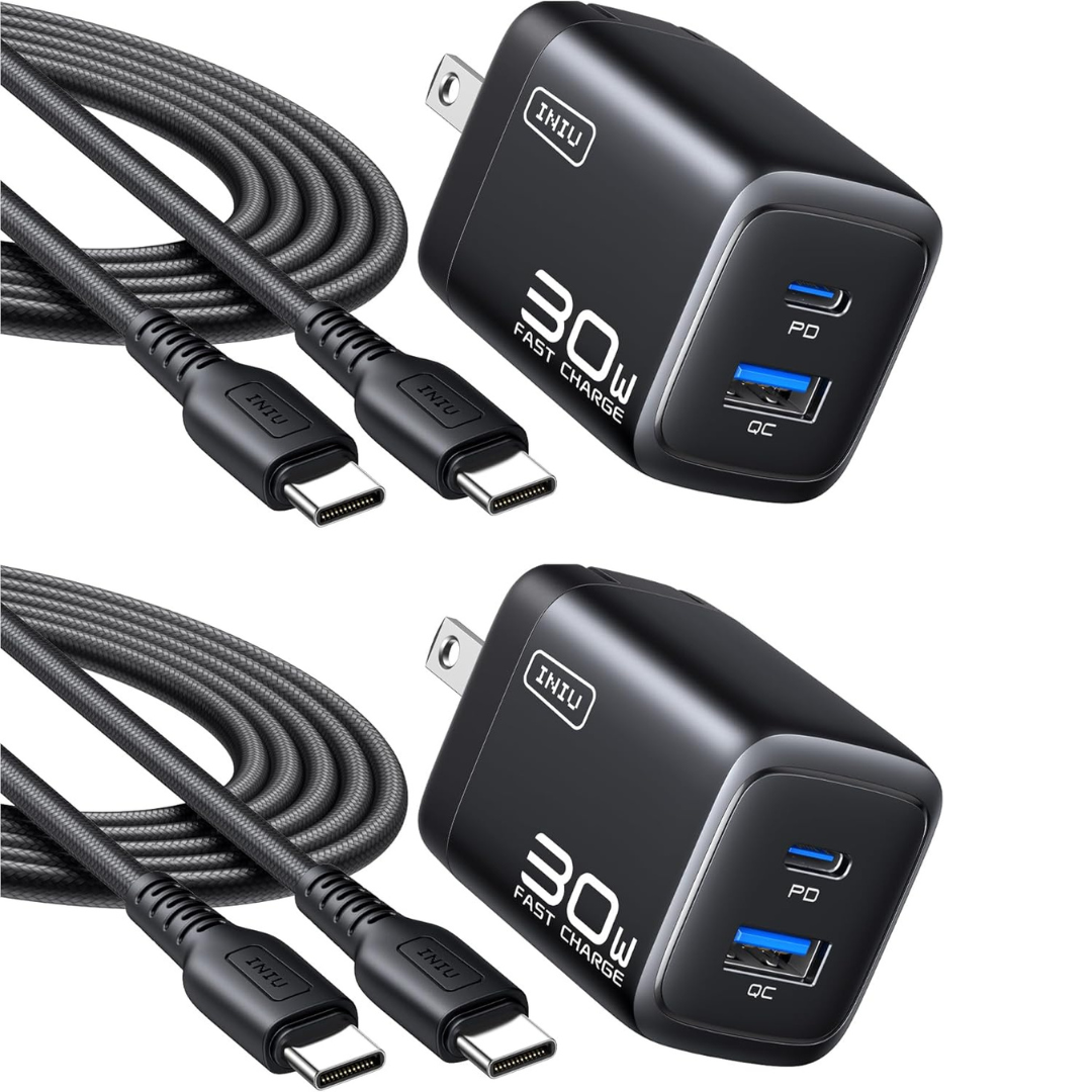2-Pack 30W INIU 2-Port PD USB-C & USB-A Wall Charger w/ 5-Ft Cable