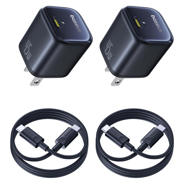2-Pack 45W Baseus USB-C GaN6 Fast Wall Charger W/ USB-C Cables