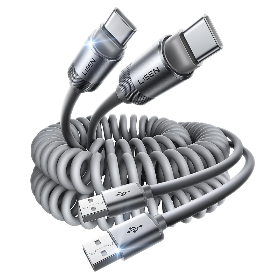 2-Pack 4ft Lisen Coiled USB C CarPlay Charging Cable