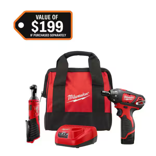 Milwaukee M12 12V Lithium-Ion Cordless 3/8" Ratchet and Screwdriver Combo Kit