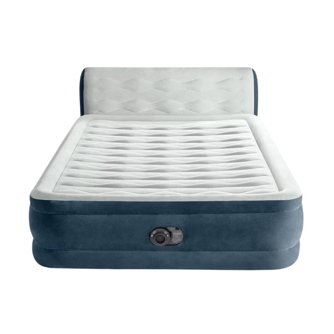 18" Intex Pillow Top Air Mattress W/ Electric Pump & Headboard (Queen)
