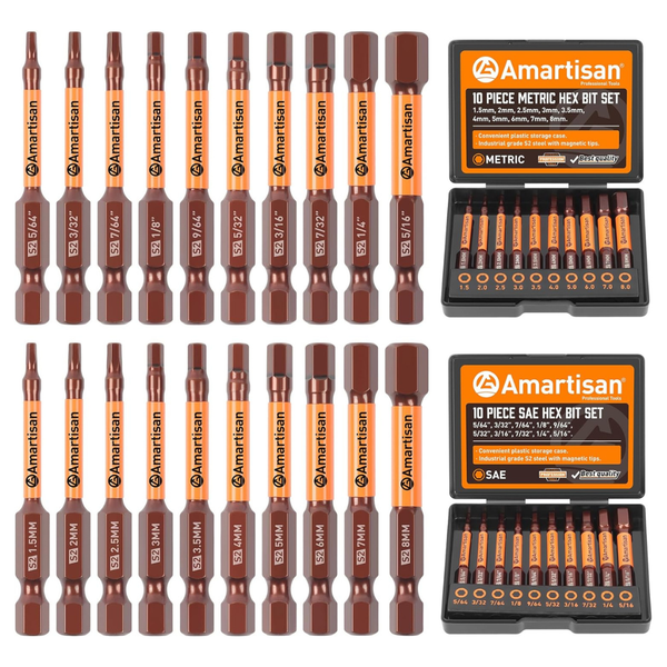 20-Piece Amartisan Metric & SAE Hex Head Allen Wrench Drill Bit Set