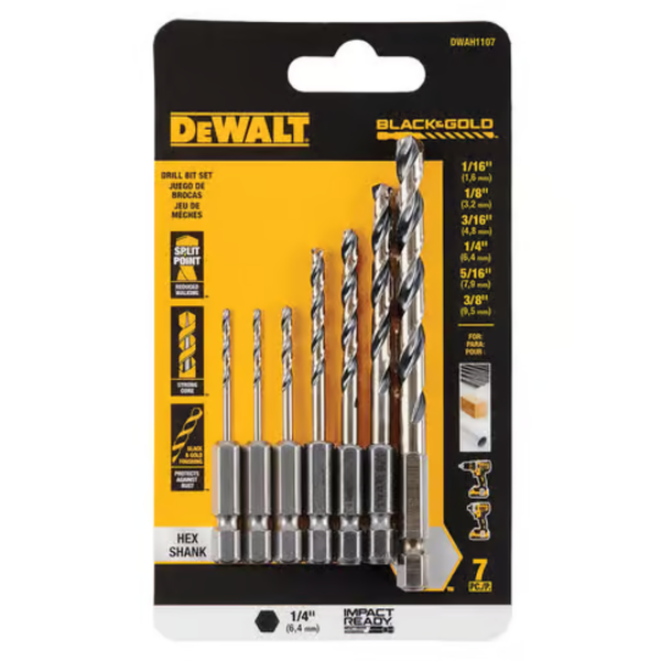 7-Piece DeWALT Hex Shank Impact Ready Drill Bit Set