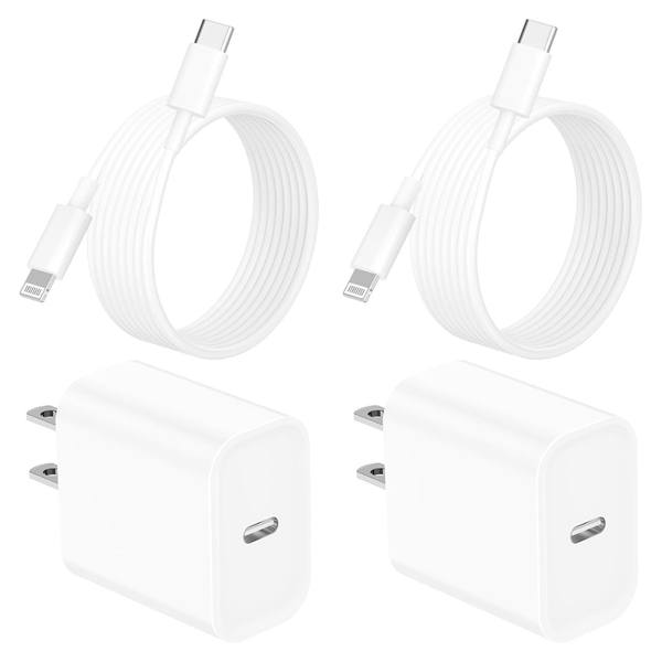 2-Pack MFi Certified 20W USB-C Fast Charger W/ 6ft USB-C To Lightning Cables