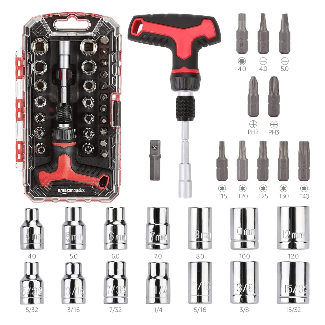27-Piece Amazon Basics Magnetic T-Handle Ratchet Wrench & Screwdriver Set