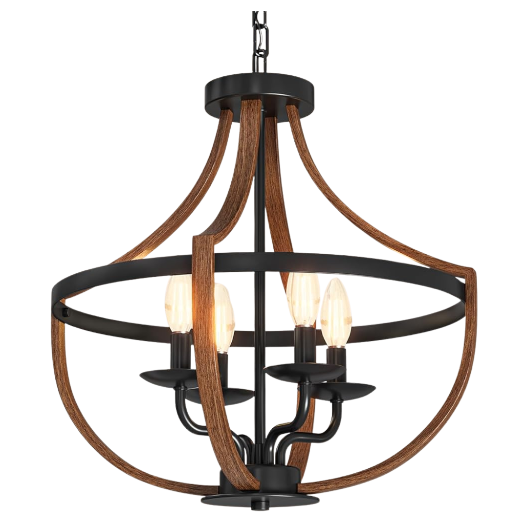 16.5" 4-Light Wood Farmhouse Chandelier With Adjustable Height