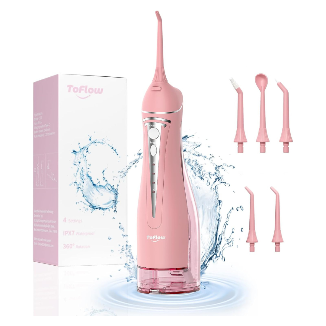 Waterproof 300ML Cordless Oral Irrigator Water Flosser W/ 5 Jet Tips