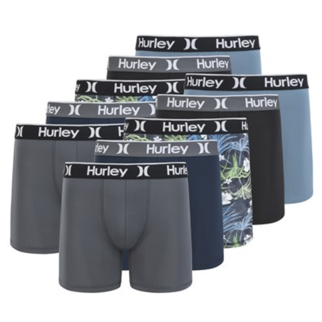 10-Pack Hurley Men's Printed Boxer Briefs