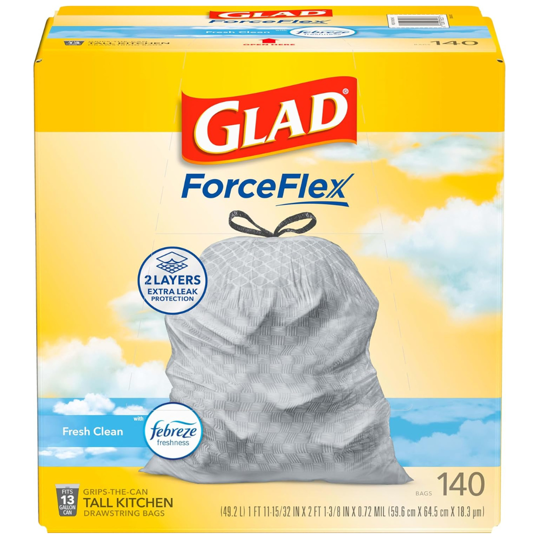 140-Count 13-Gallon Glad ForceFlex Tall Kitchen Trash Bags