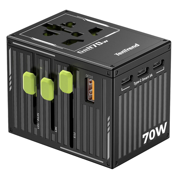 TenTrend 70W Universal Travel Adapter W/ 4 USB-C & 1 USB-A Ports