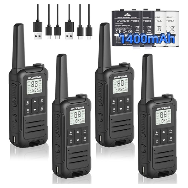 4-Pack Portable Rechargeable Long Range Walkie Talkies