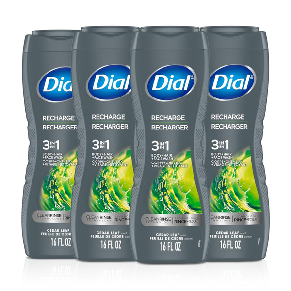 8-Pack (2-Ct x 4-Pk) 16-Oz Dial Men's 3-in-1 Body, Hair and Face Wash
