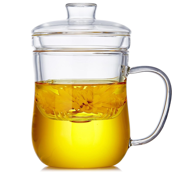 12 Oz Borosilicate Teacup with Infuser & Lid