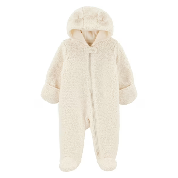 Child Of Mine Baby Sherpa Fleece Pram Hooded Jumpsuit (Newborn)