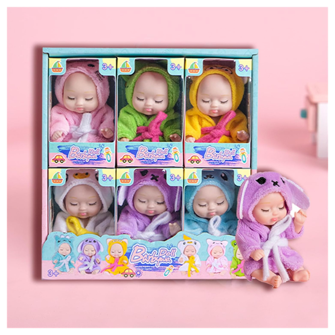 6-Piece 4.3" Mini Baby Doll Set With Cute Outfits