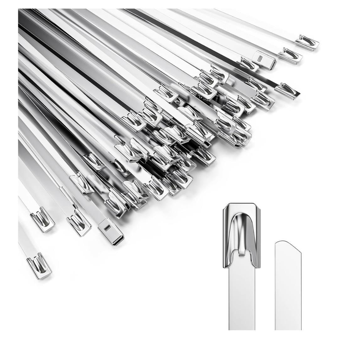 100-Piece 11.8" Heavy Duty Self-Locking Cable Metal Zip Ties