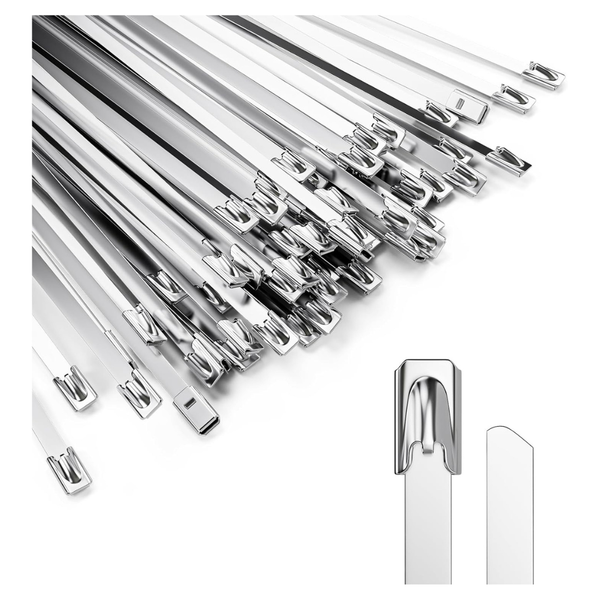 100-Piece 11.8" Heavy Duty Self-Locking Cable Metal Zip Ties