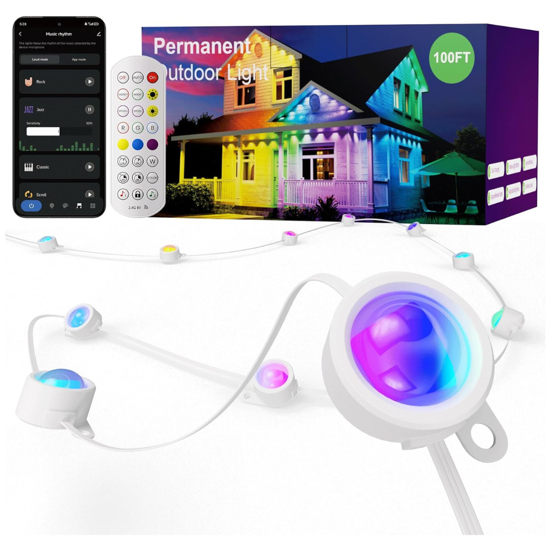 100ft Smart Permanent Outdoor RGB String Lights W/ 75 Scene Modes