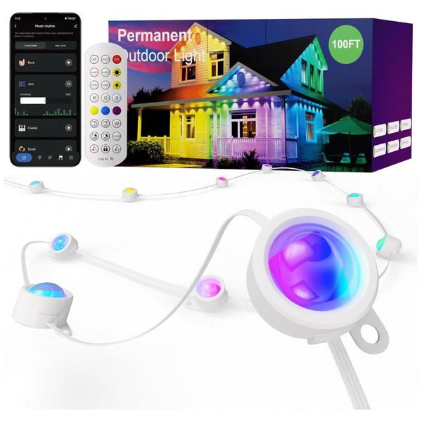100ft Smart Permanent Outdoor RGB String Lights W/ 75 Scene Modes