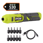 Ryobi 4V Cordless 1/4 in. Screwdriver Kit With Bit Accessories