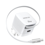 30W 2-Port USB-C Wall Charger With Built-in Retractable USB-C Cable
