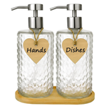 2-Pack 16 Oz Huisilk Glass Soap Dispenser Set With Bamboo Tray