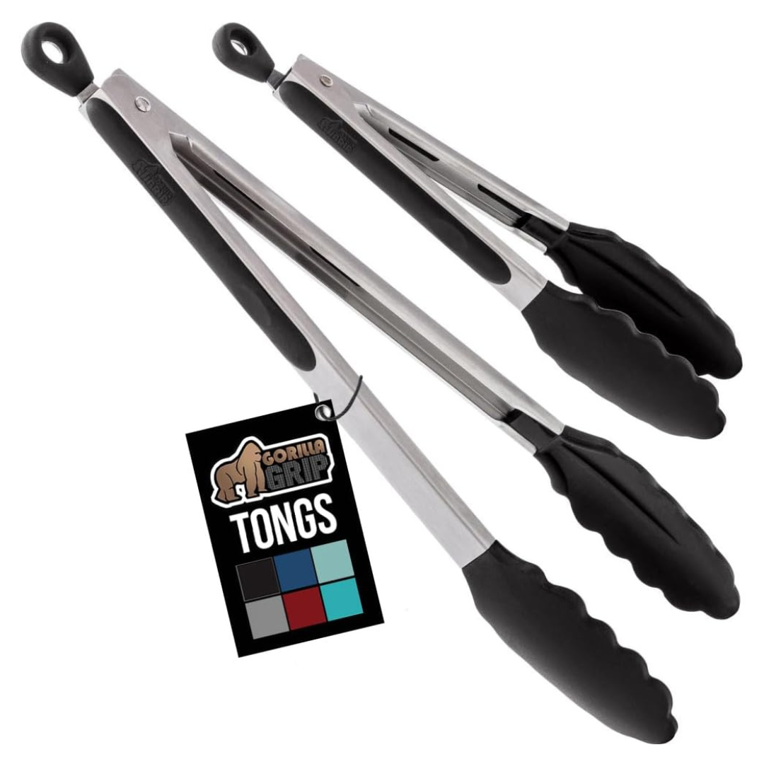 2-Pack GORILLA GRIP 7"& 9" Stainless Steel Heat Resistant Kitchen Tongs