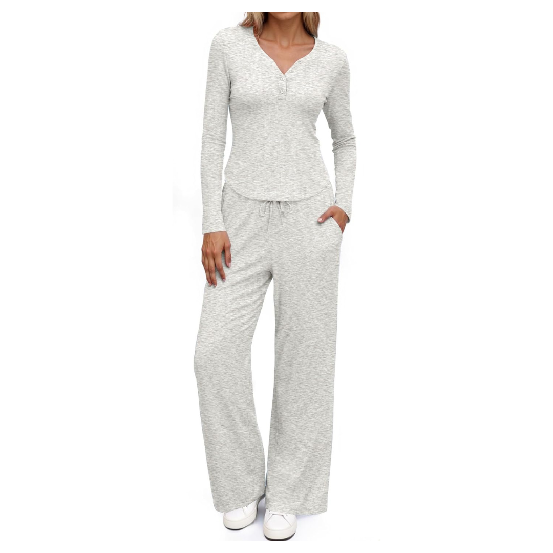 Women's Long Sleeve Top & Wide Leg Pant 2-Piece Lounge Sets (Various)