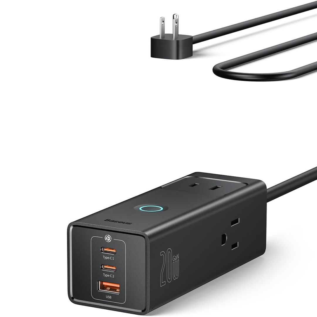 Baseus 6-in-1 20W GaN Power Strip w/ 2 USB-C, 1 USB-A & 3 AC Ports