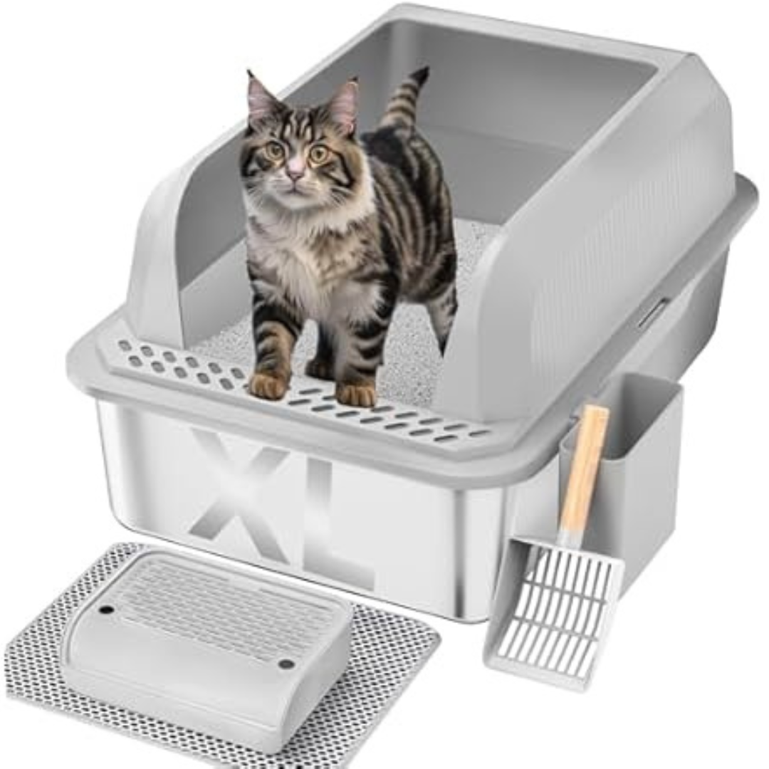 Furkid XL Stainless Steel Cat Litter Box with Lid